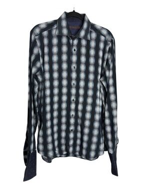 DAGR French Cuff Geometric Print Long Sleeve Button Up Dress Short, size M